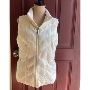 Eddie Bauer Premium Goose Down Quilted Vest Womens M Cream Puffer Packable Gilet